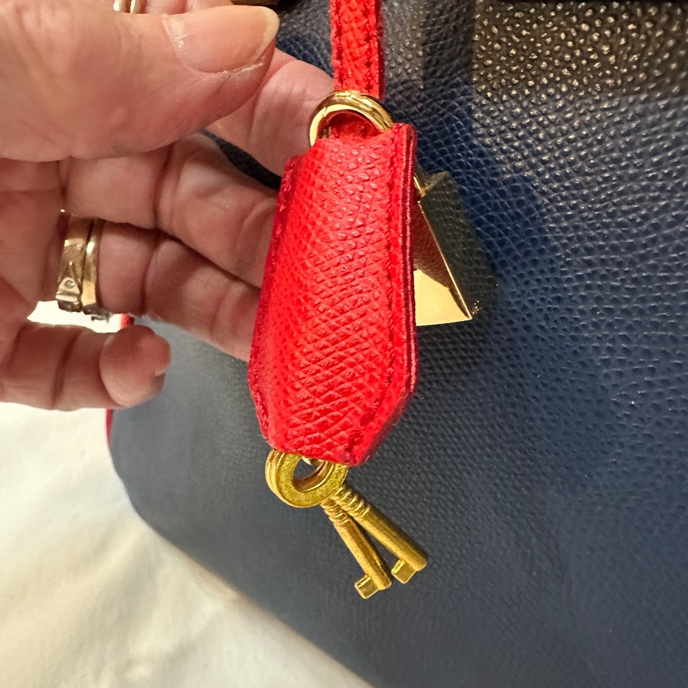Color-Block Satchel in Navy, Mustard & Red - Picture 8 of 15